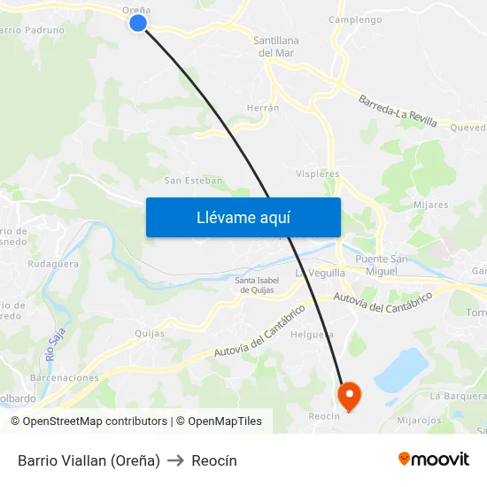 Barrio Viallan (Oreña) to Reocín map