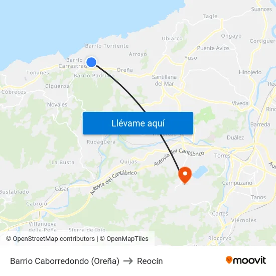 Barrio Caborredondo (Oreña) to Reocín map
