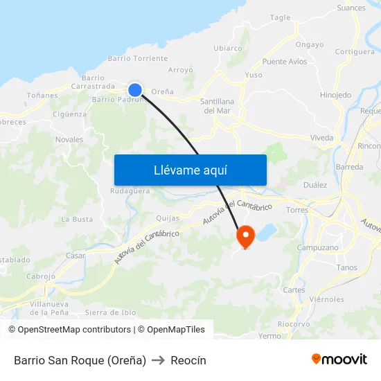 Barrio San Roque (Oreña) to Reocín map