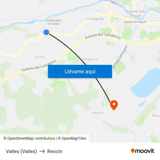 Valles (Valles) to Reocín map