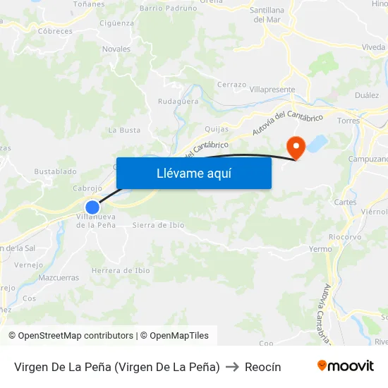 Virgen De La Peña (Virgen De  La Peña) to Reocín map