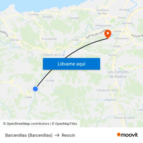 Barcenillas (Barcenillas) to Reocín map