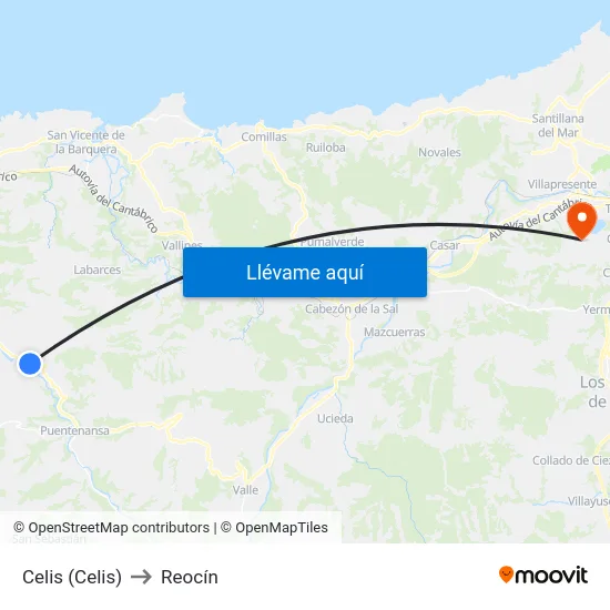 Celis (Celis) to Reocín map