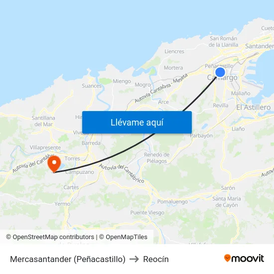 Mercasantander (Peñacastillo) to Reocín map