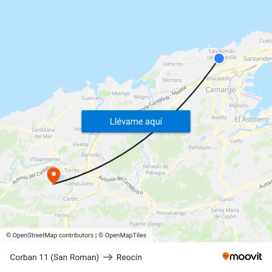 Corban 11 (San Roman) to Reocín map