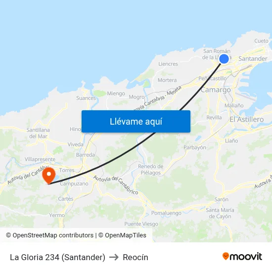La Gloria 234 (Santander) to Reocín map