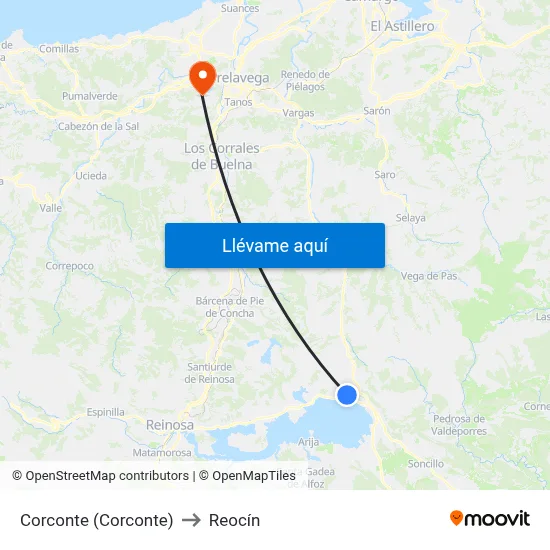 Corconte (Corconte) to Reocín map