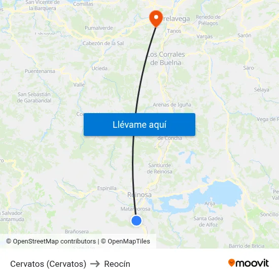 Cervatos (Cervatos) to Reocín map