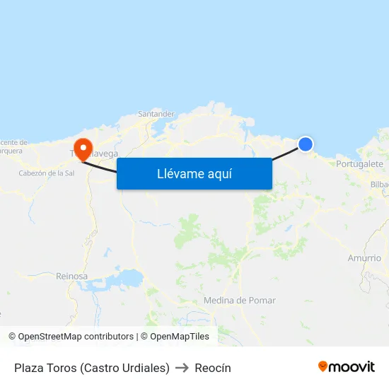 Plaza Toros (Castro Urdiales) to Reocín map