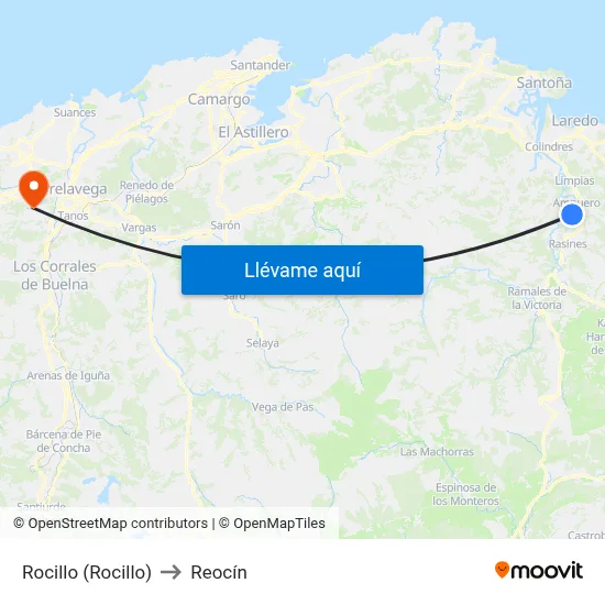 Rocillo (Rocillo) to Reocín map