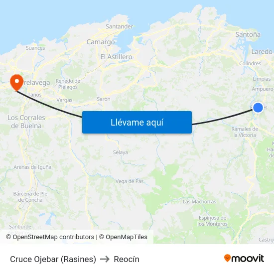 Cruce Ojebar (Rasines) to Reocín map