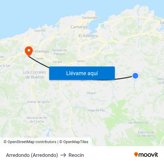 Arredondo (Arredondo) to Reocín map