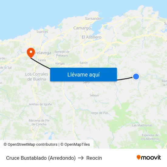 Cruce Bustablado (Arredondo) to Reocín map