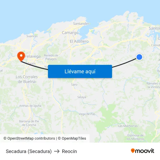 Secadura (Secadura) to Reocín map