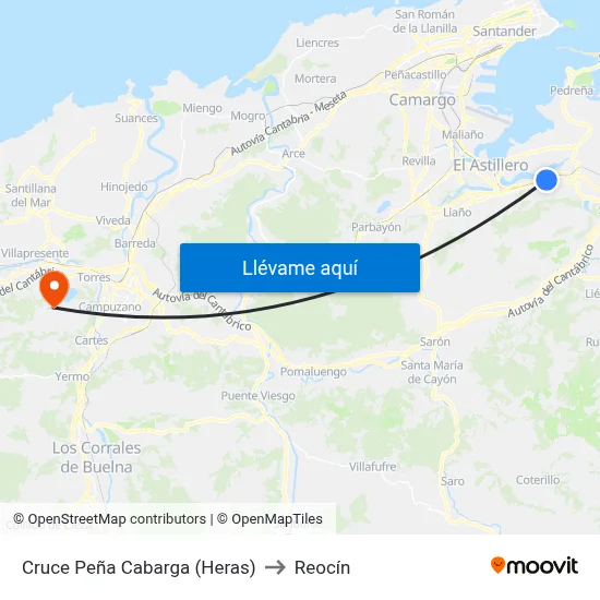 Cruce Peña Cabarga (Heras) to Reocín map
