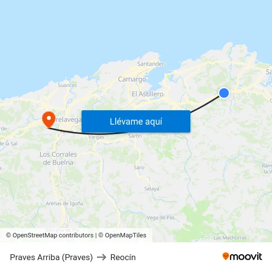 Praves Arriba (Praves) to Reocín map