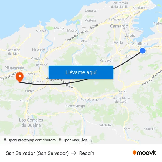 San Salvador (San Salvador) to Reocín map
