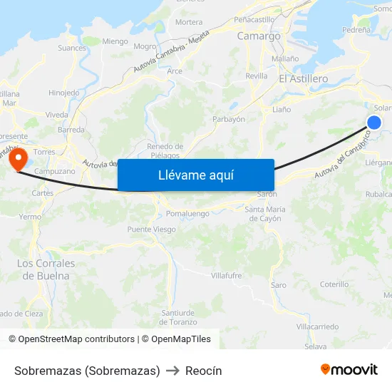 Sobremazas (Sobremazas) to Reocín map