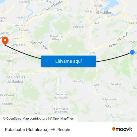 Rubalcaba (Rubalcaba) to Reocín map