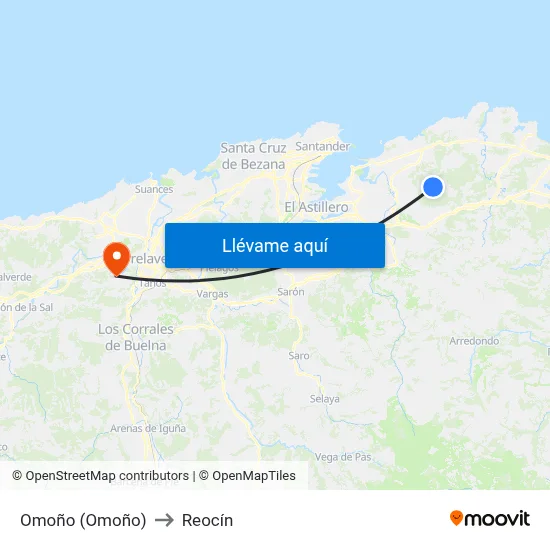 Omoño (Omoño) to Reocín map