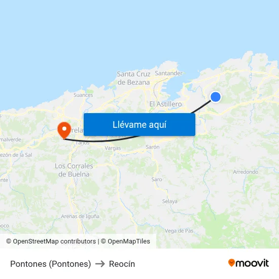 Pontones (Pontones) to Reocín map