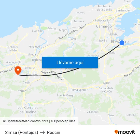 Simsa (Pontejos) to Reocín map