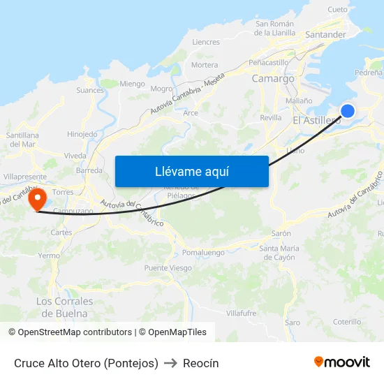 Cruce Alto Otero (Pontejos) to Reocín map