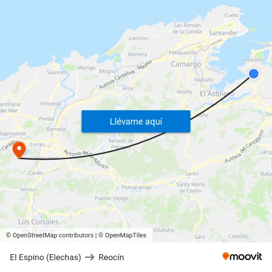 El Espino (Elechas) to Reocín map