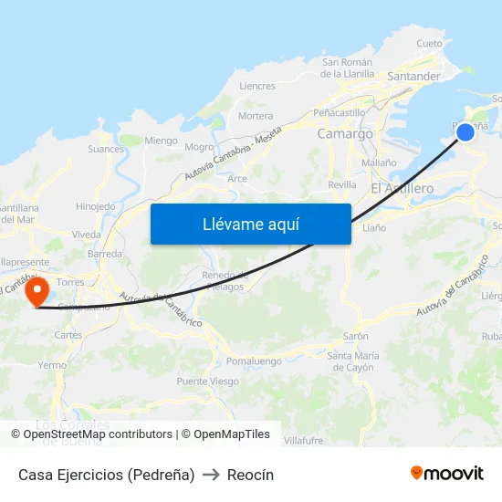 Casa Ejercicios (Pedreña) to Reocín map