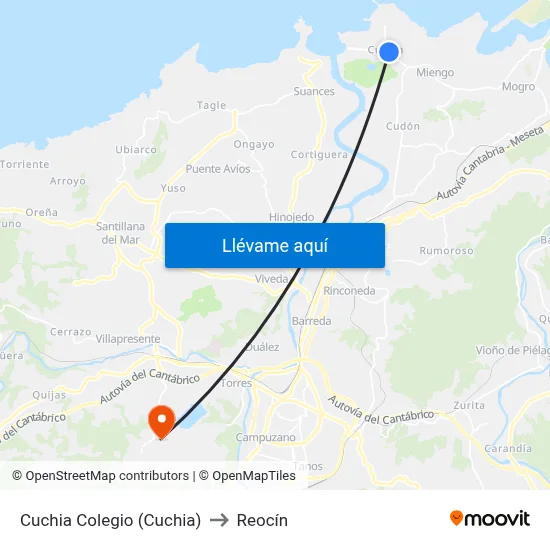 Cuchia Colegio (Cuchia) to Reocín map