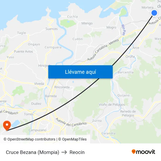 Cruce Bezana (Mompia) to Reocín map