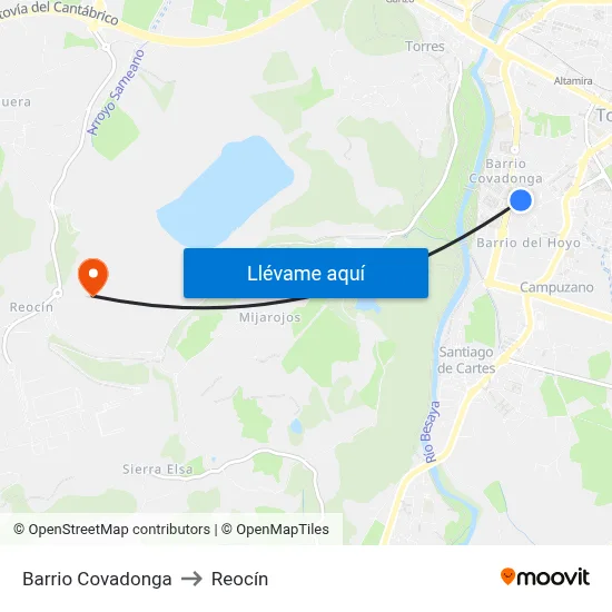 Barrio Covadonga to Reocín map