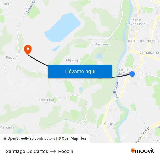 Santiago De Cartes to Reocín map