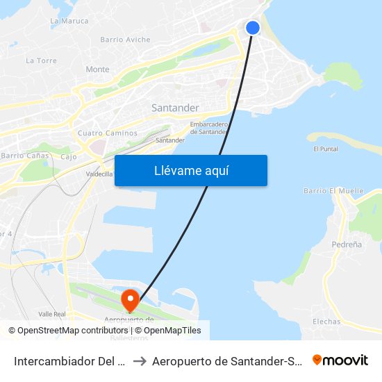 Intercambiador Del Sardinero 1 to Aeropuerto de Santander-Seve Ballesteros map