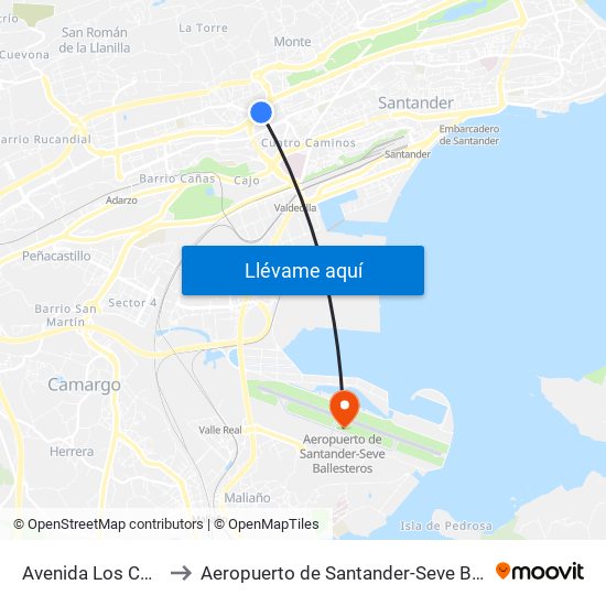 Avenida Los Castros to Aeropuerto de Santander-Seve Ballesteros map