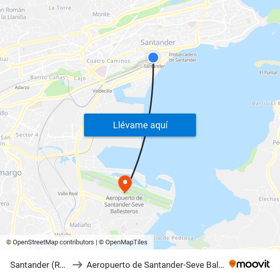 Santander (Renfe) to Aeropuerto de Santander-Seve Ballesteros map