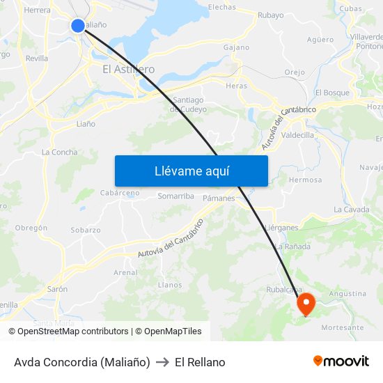 Avda Concordia (Maliaño) to El Rellano map