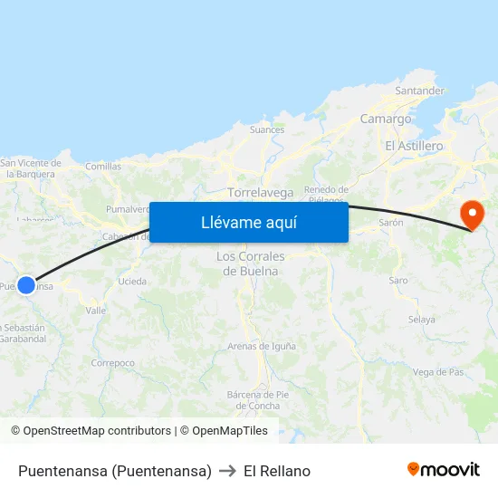 Puentenansa (Puentenansa) to El Rellano map
