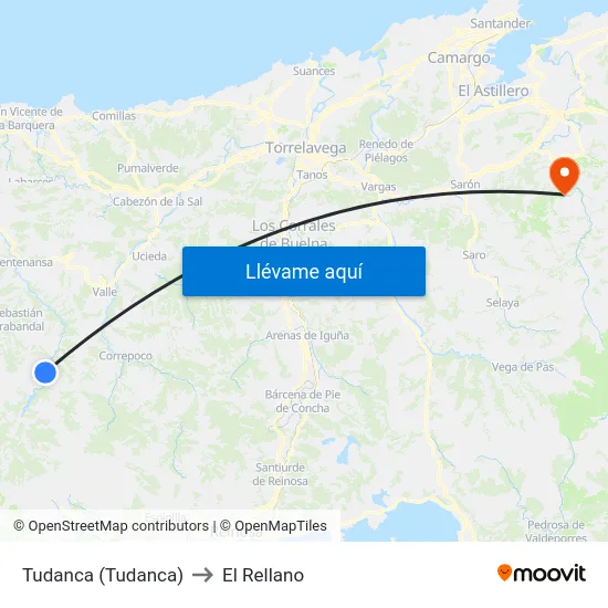Tudanca (Tudanca) to El Rellano map