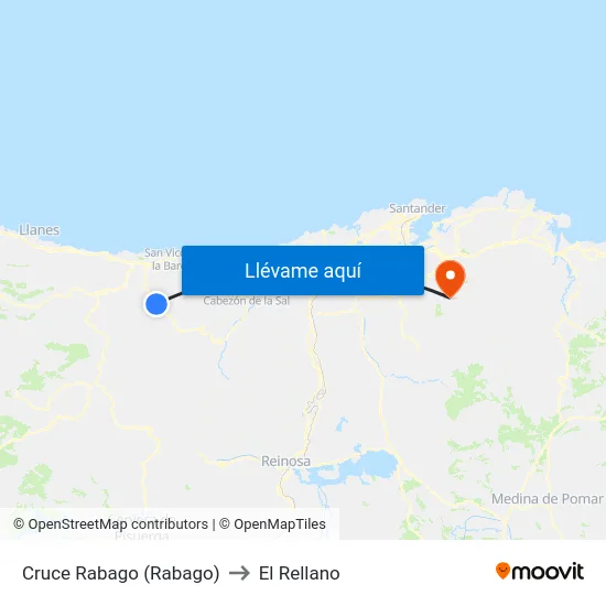 Cruce Rabago (Rabago) to El Rellano map