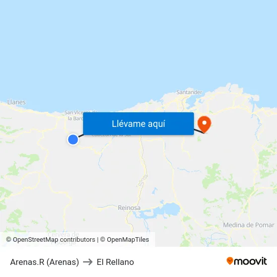 Arenas.R (Arenas) to El Rellano map