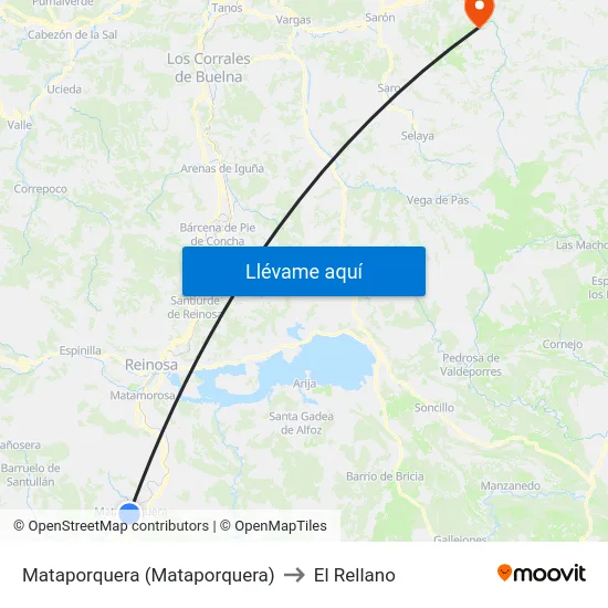 Mataporquera (Mataporquera) to El Rellano map