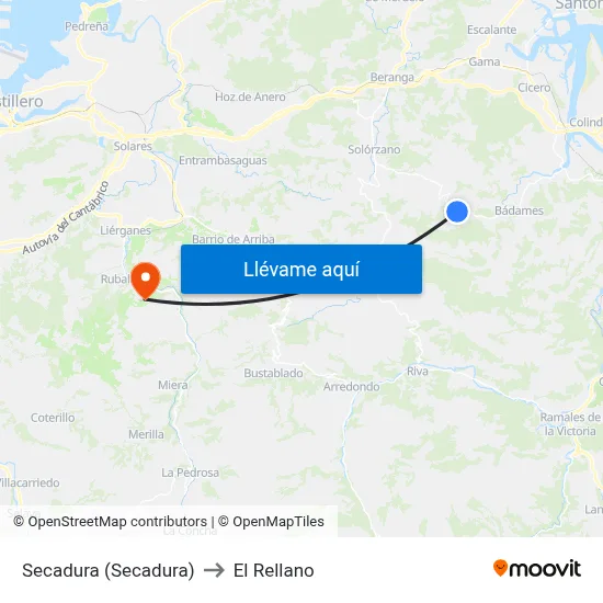 Secadura (Secadura) to El Rellano map
