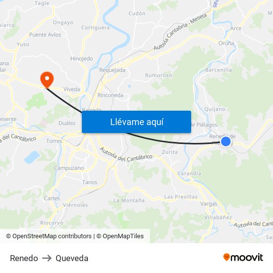 Renedo to Queveda map