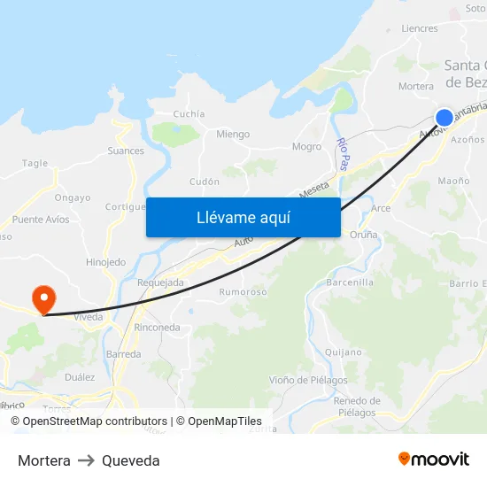 Mortera to Queveda map