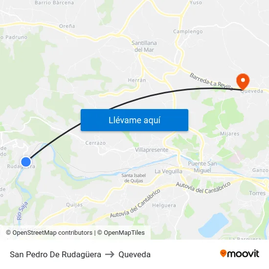 San Pedro De Rudagüera to Queveda map