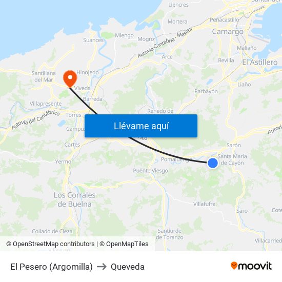 El Pesero (Argomilla) to Queveda map