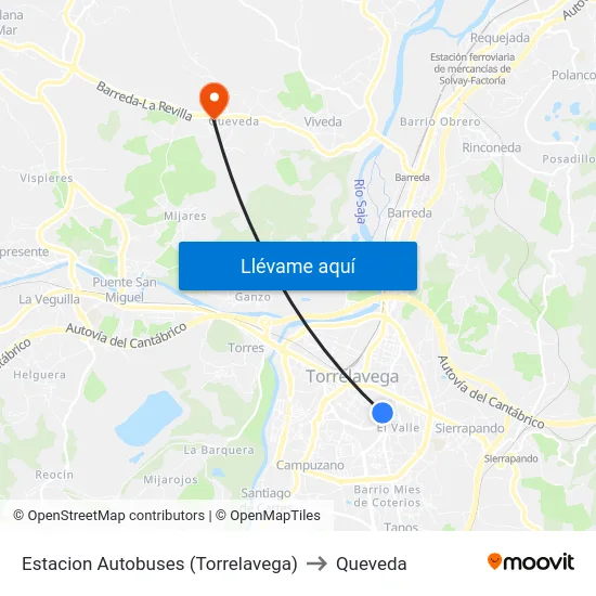 Estacion Autobuses (Torrelavega) to Queveda map