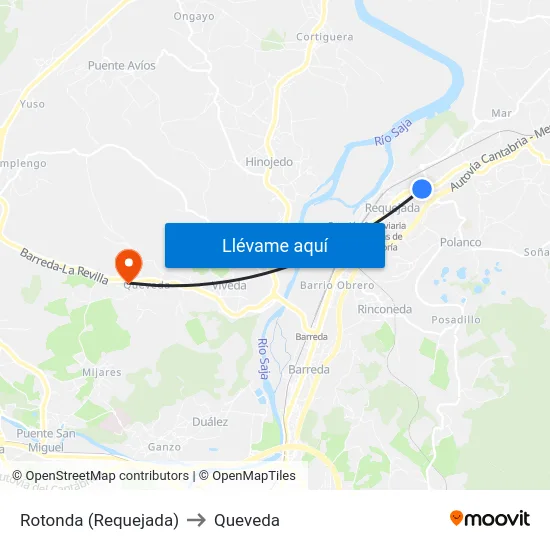 Rotonda (Requejada) to Queveda map