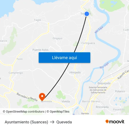 Ayuntamiento (Suances) to Queveda map